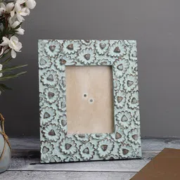 MIAH Decor Blue Patterned Handcrafted Wooden Table Photo Frame image 2