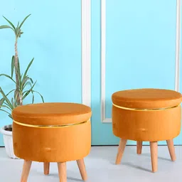 Shadowkart Gold toned Wooden Pouffes Sitting Mudda Ottomans image 1
