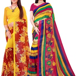 Florence Pink  & Yellow  Set of 2 Pure Georgette Saree-image-65