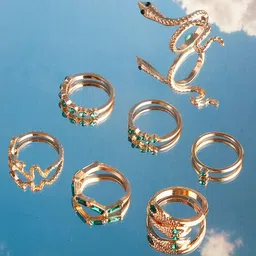 PRITA Set Of 7 Gold Plated Artificial Stones Finger Rings-picture-39
