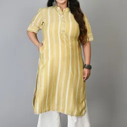 PrettyPlus by Desinoor.com Women Plus Size Striped Kurta with Palazzos-picture-24
