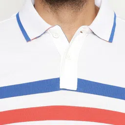 Basics Men White Striped Polo Collar Slim Fit T-shirt image 5