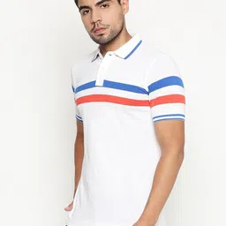 Basics Men White Striped Polo Collar Slim Fit T-shirt image 4