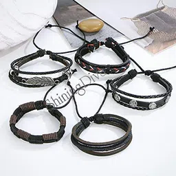 shining diva fashion Genuine Leather Bracelet Wraps Casual Skin Friendly Bracelets for Men Boys image 4