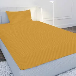 mayfair homes london Yellow Solid 210 TC Cotton Single Sized Bedsheet with 1 Pillow Cover Satin Stripe 2024 Collection image 1