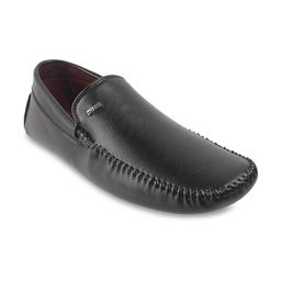 Mochi Men Black Textured Leather Driving Shoes-picture-26