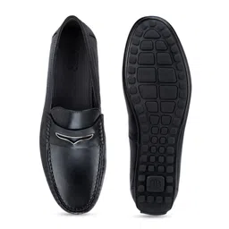 ROSSO BRUNELLO Men Black Solid Leather Formal Loafers image 4