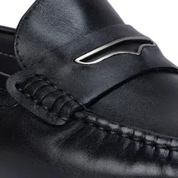 ROSSO BRUNELLO Men Black Solid Leather Formal Loafers image 5