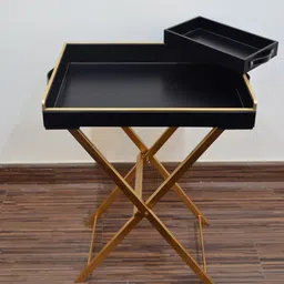CasaGold Black Foldable Leather Butler Tray Table & Serving Tray & Tissue Box with Metal Stand image 4