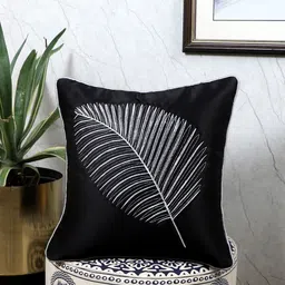 mfd home furnishing Black Satin Textured 16x16 inches Cushion Covers (1 Pc) image 1