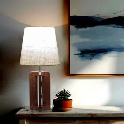 Inca Wooden Table Lamp with Jute Shade & Brown Base by Symplify image 1
