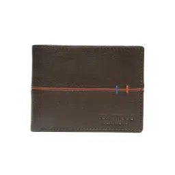 Teakwood Men'S Dark Brown Leather Two-Fold Wallet with Contrasting Brown Piping image 3