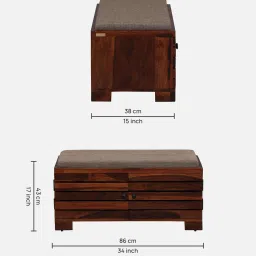 woodsworth from pepperfry Siena Sheesham Wood Shoe Rack In Scratch Resistant Honey Oak Finish With Beige Cushion image 2