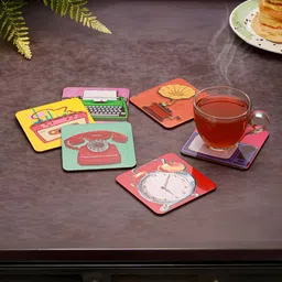 Homspurts Red & Yellow 6 Pieces Printed Square Wooden Coasters image 5