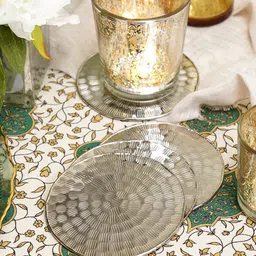 Pure Home and Living Silver Toned 4 Pieces Metal Line Hammered Round Coasters image 1