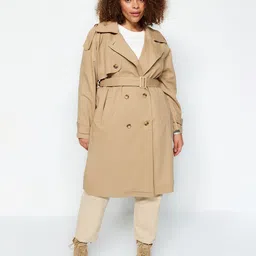 Trendyol Plus Size Notched Lapel Collar Double-Breasted Longline Trench Coat-picture-18
