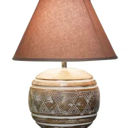 kapoor lampshades Larley Beige Cottan Fabric Shade Night Lamp With Wood Base image 3