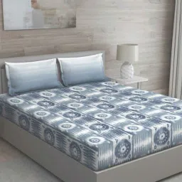 Blue Geometric 150 TC Cotton Queen Sized Bed Sheets with 2 Pillow Covers by GM Fabrics-picture-20