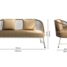 liso urbano Reva Wicker 2+1 Seater Sofa with Table In Beige Colour image 4