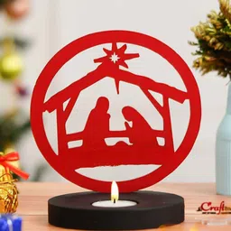 ecraftindia Red Wood Tea Light Candle Holder image 1