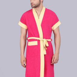 POORAK Men Pink & Yellow Short Sleeves Terry Bath Robe-picture-44