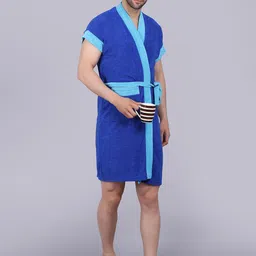 POORAK Men Blue Short Sleeves Terry Bath Robe image 3