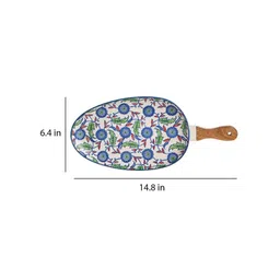 chumbak Jaipur Backyard White & Blue 15 Inch Ceramic Appetizer Platter image 3