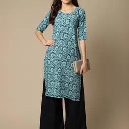 7threads KALINI Women Pack Of 2 Blue & White Ethnic Motifs Printed Block Print Crepe Kurta image 4