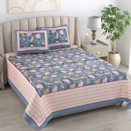 bombay spreads Grey Floral 180 TC Cotton King Size Bedsheet With 2 Pillow Cover-picture-24