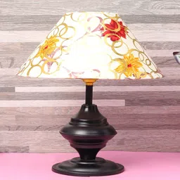 foziq Black Metal & Cotton Red & Yellow Colour Table Lamp image 2
