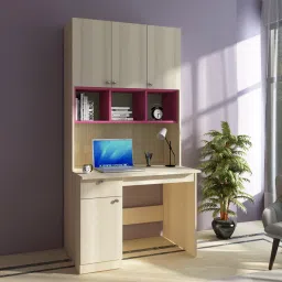woodbuzz Fusion Hutch Desk in Beige Teak & Pink Finish image 1