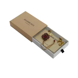 Hashburys Unisex Gold-Toned & Red Stone-Studded Chain Brooch-picture-27