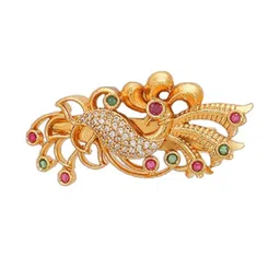 Adwitiya Collection Gold-Plated Stone Studded Peacock Design Brooch image 2