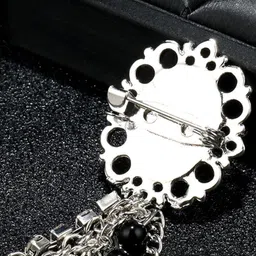 SYGA Men Stones Studded Oval Tassel Brooch With Chain image 3