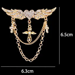 SYGA Men Crystal Studded Chain Tassel Brooch Lapel Pin image 3