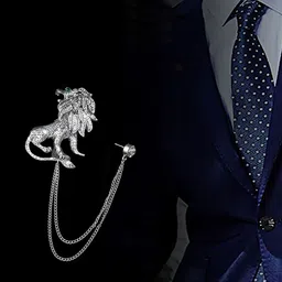 SYGA Men Crystal Studded Chain Tassel Brooch Lapel Pin image 4