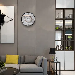IIK COLLECTION Black& White Round Printed Contemporary Wall Clock image 4