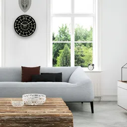 IIK COLLECTION Black Printed Round Contemporary Wall Clock image 4