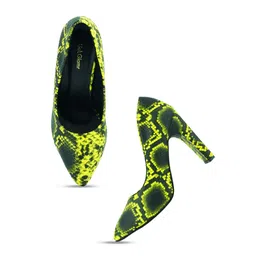 Get Glamr Black & Yellow Textured Block Pumps image 3