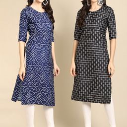 7threads KALINI Women Pack of 2  Blue & Black Geometric Checked Crepe Kurta-picture-47