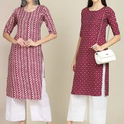 7threads KALINI Women Pack of 2 Maroon Ethnic Motifs Printed Crepe Kurta-picture-10