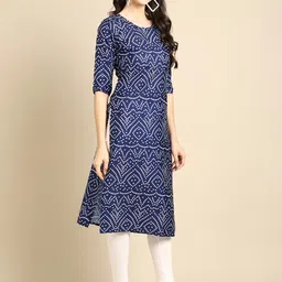 7threads KALINI Women Pack of 2 Red & Blue Bandhani Printed Crepe Kurta image 5