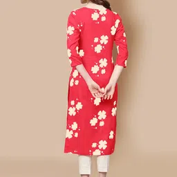 7threads KALINI Women Pack of 2 Beige & Red Printed  Straight Crepe Kurta image 4