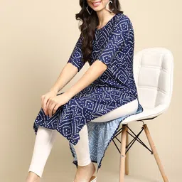 7threads KALINI Women Pack of 2 Red & Blue Bandhani Printed Crepe Kurta image 3