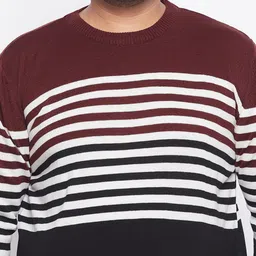 bigbanana Men Plus Size Navy Blue & Maroon Striped Printed Acrylic Pullover image 2