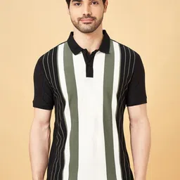People Men Colourblocked Polo Collar Drop-Shoulder Sleeves Pockets Slim Fit T-shirt-picture-30
