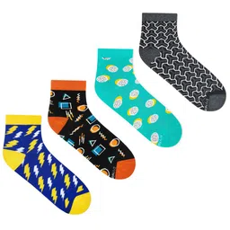 Dynamocks Unisex Pack of 4 Printed Ankle-Length Socks-image-95