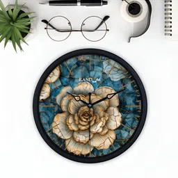 RANDOM Blue & Brown Floral Printed Contemporary Analogue Round Wall Clock image 4