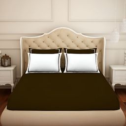 SPACES Hygro Brown & White Cotton 300 TC King Bedsheet With 4 Pillow Covers-picture-20
