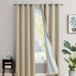 bfam Solid (Pack of 2) 6 Ft Blackout Eyelet Polyester Window Curtain (Beige ) image 1